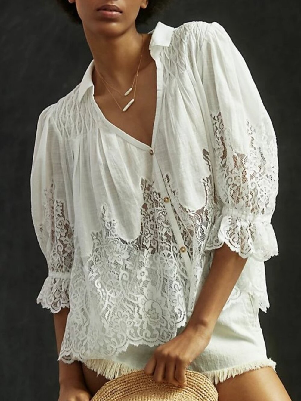 NWOT - Anthropologie Victorian Lace Blouse – White – Size M
